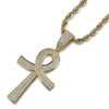 Metallic Ankh Pendant with Cubic Zirconia Crystals and Chain Necklace - InnovatoDesign