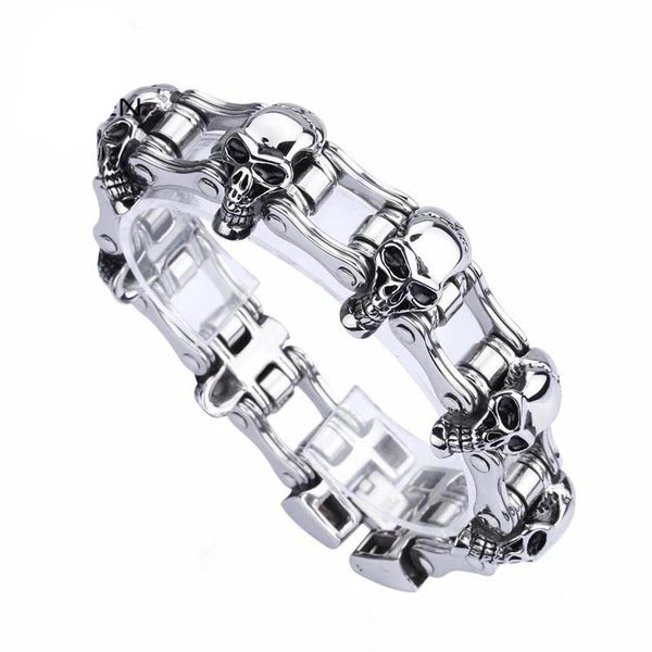 Men’s Stainless Steel Skull Biker Link Chain Bracelet - InnovatoDesign