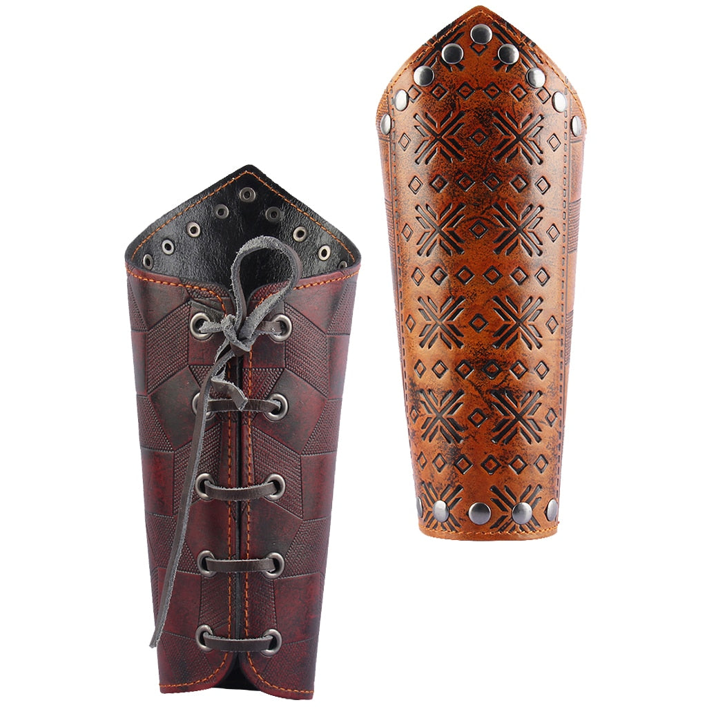 Medieval Lace Up Arm Guard Handmade Leather Punk Biker Arm Bracer-Bracelets-Innovato Design-Red-Innovato Design
