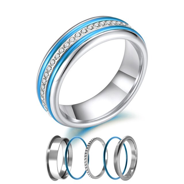 Women Stainless Steel, Aluminum, and Stackable, Rotatable, and Interchangeable Wedding Band-Rings-Innovato Design-6-Light Blue-Innovato Design