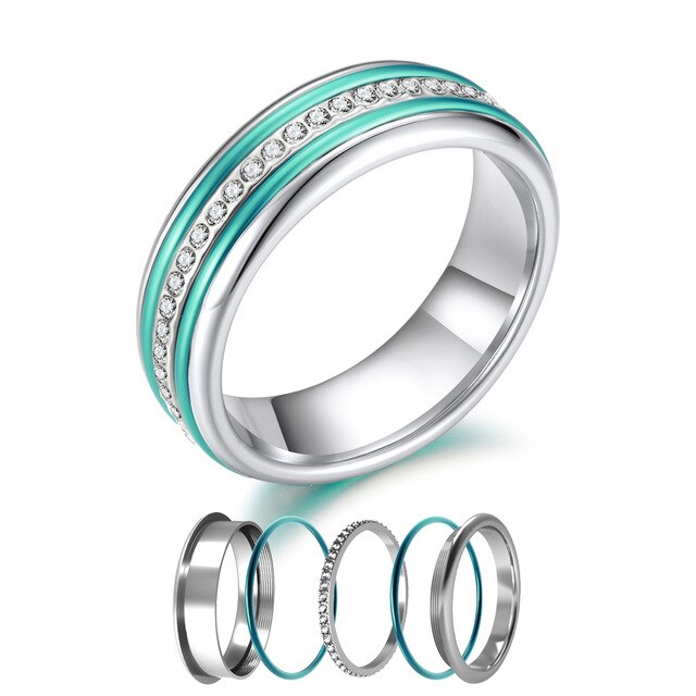 Women Stainless Steel, Aluminum, and Stackable, Rotatable, and Interchangeable Wedding Band-Rings-Innovato Design-7-Green-Innovato Design