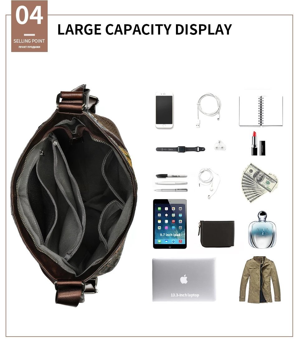 Convertible Bohemian Style Flowers Multi-Color Pattern Genuine Leather Sling Bag & Backpack-Leather Backpacks-Innovato Design-Innovato Design