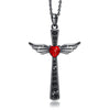 Black Wings Ruby Heart Cross Pendant and Chain Necklace - InnovatoDesign