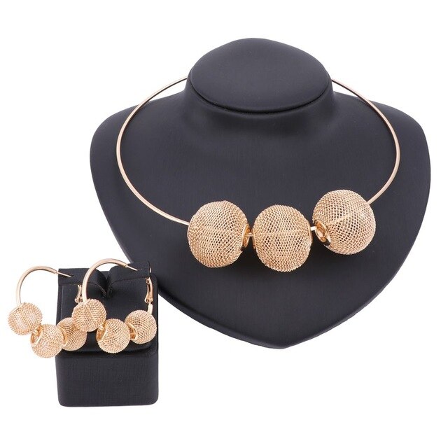 Weaved Balls Necklace & Earrings Wedding Statement Jewelry Set-Jewelry Sets-Innovato Design-Gold-Innovato Design