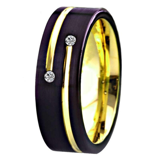 Classic Golden Groove Cubic Zirconia Black-Plated Tungsten Wedding Band-Rings-Innovato Design-6-Innovato Design