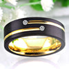 Classic Golden Groove Cubic Zirconia Black-Plated Tungsten Wedding Band