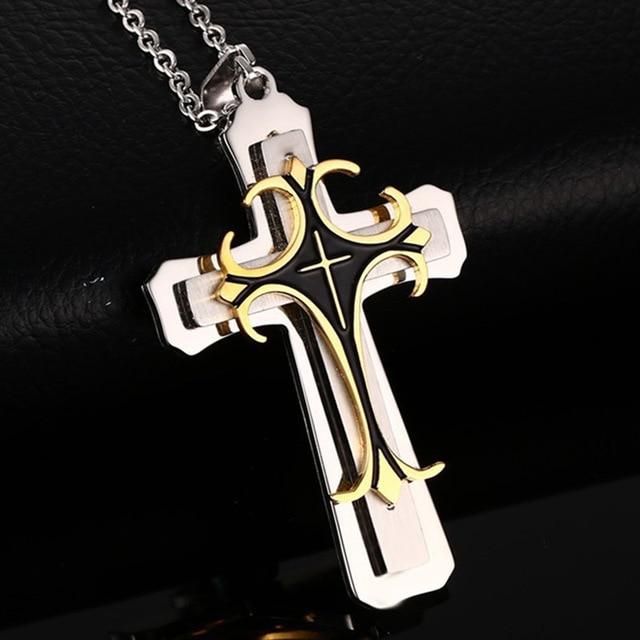 Multi-layer Metal Three Tone Cross Pendant Necklace-Necklaces-Innovato Design-Silver & Gold-24 inch-Innovato Design