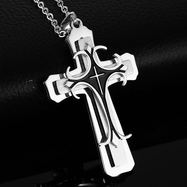 Multi-layer Metal Three Tone Cross Pendant Necklace-Necklaces-Innovato Design-Silver & Gold-24 inch-Innovato Design