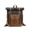 Large Canvas Leather Waterproof 14 Inch Backpack-Canvas and Leather Backpack-Innovato Design-Black-Innovato Design