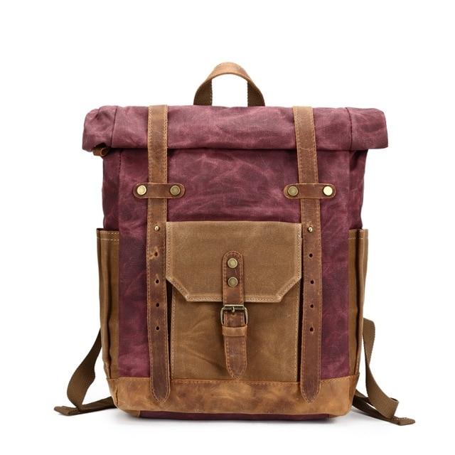 Large Canvas Leather Waterproof 14 Inch Backpack-Canvas and Leather Backpack-Innovato Design-Pink-Innovato Design