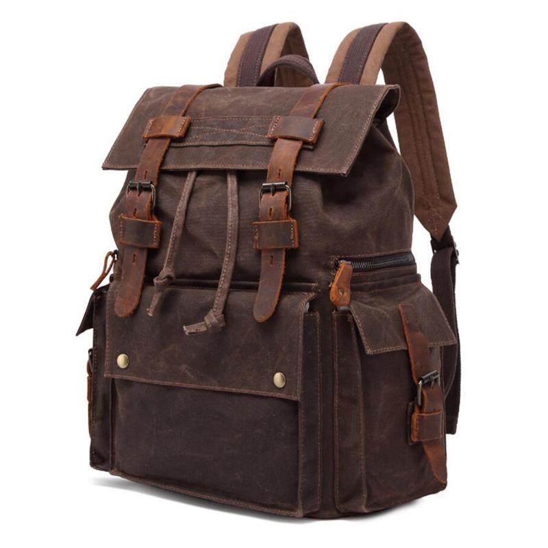 Retro Canvas Leather Waterproof Backpack 20 Litre-Canvas and Leather Backpack-Innovato Design-Brown-Innovato Design