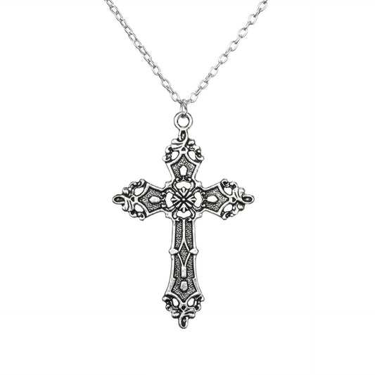 Elegant Silver Gothic Cross Pendant with Link Chain Necklace-Necklaces-Innovato Design-Innovato Design
