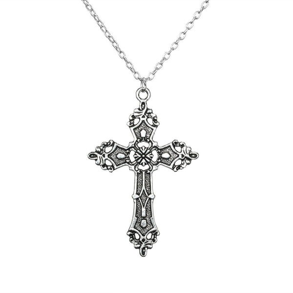 Elegant Silver Gothic Cross Pendant with Link Chain Necklace - InnovatoDesign