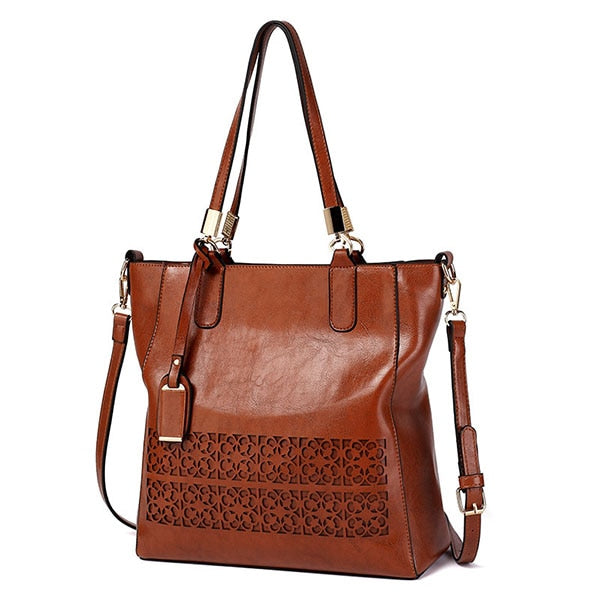 Large Casual Designer Hollow-Out Tassel Leather Tote Bag, Crossbody Bag, Shoulder Bag and Handbag-Handbags-Innovato Design-Brown-Innovato Design