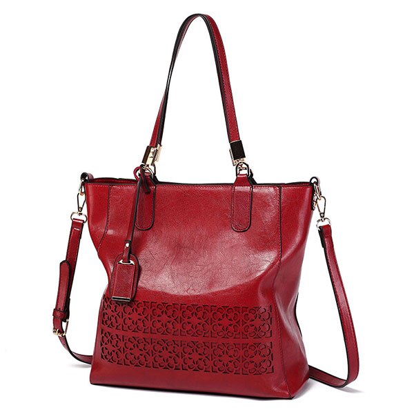 Large Casual Designer Hollow-Out Tassel Leather Tote Bag, Crossbody Bag, Shoulder Bag and Handbag-Handbags-Innovato Design-Red-Innovato Design