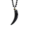 Black Obsidian Stone with Wolfhead Carving and Beaded Rope Necklace