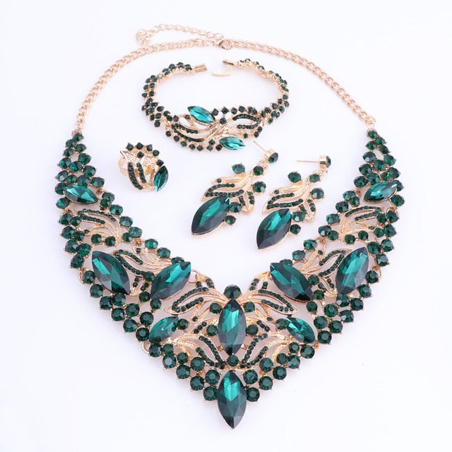 Rhinestone and Crystal Necklace, Bracelet, Earrings & Ring Wedding Jewelry Set-Jewelry Sets-Innovato Design-Rainbow-Innovato Design