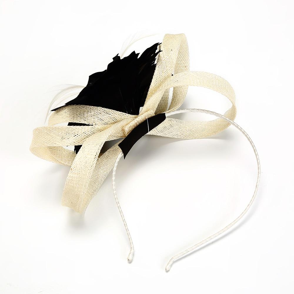 Black Flower Headband Pillbox Fascinator Hat with White Feathers-Hats-Innovato Design-Innovato Design