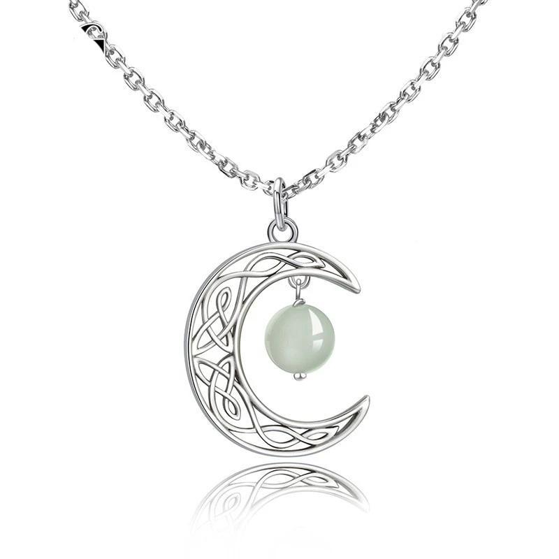 Sterling Silver Crescent Moon with White Bead Pendant Necklace-Necklaces-Innovato Design-Innovato Design