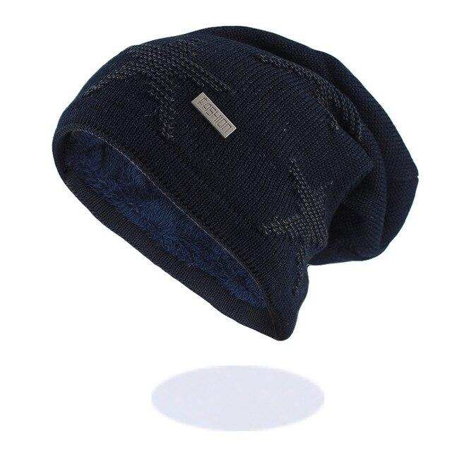 Geometric Star Pattern Wool Beanie, Bonnet or Knit Hat-Hats-Innovato Design-Navy Blue-Innovato Design