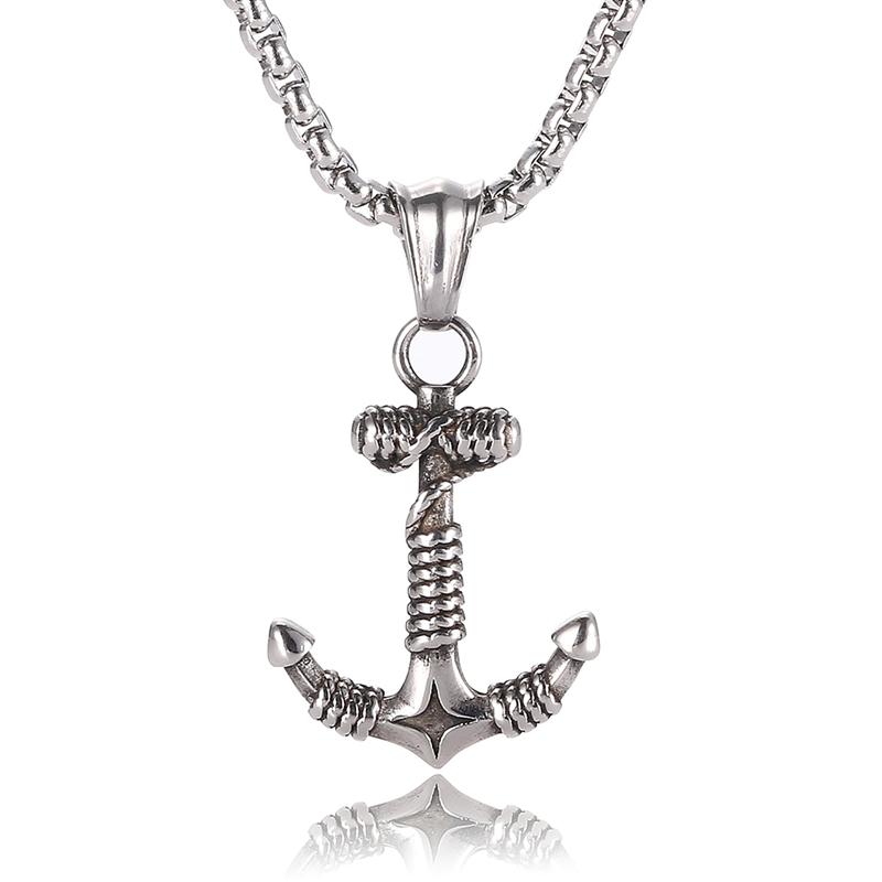 Stainless Steel Silver Rope Wrapped Anchor Pendant Necklace-Necklaces-Innovato Design-Innovato Design