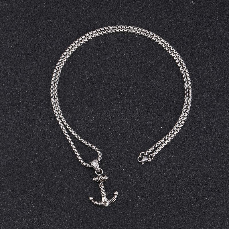 Stainless Steel Silver Rope Wrapped Anchor Pendant Necklace-Necklaces-Innovato Design-Innovato Design