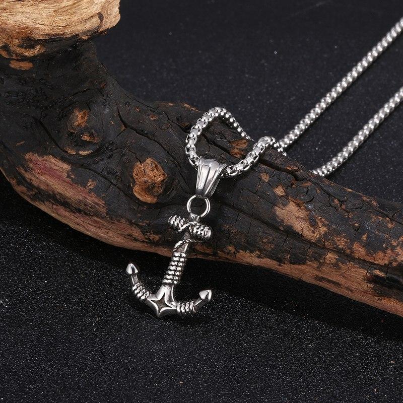 Stainless Steel Silver Rope Wrapped Anchor Pendant Necklace-Necklaces-Innovato Design-Innovato Design