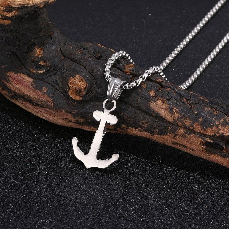 Stainless Steel Silver Rope Wrapped Anchor Pendant Necklace-Necklaces-Innovato Design-Innovato Design