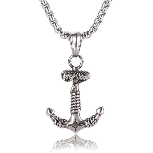 Stainless Steel Silver Rope Wrapped Anchor Pendant Necklace-Necklaces-Innovato Design-Innovato Design