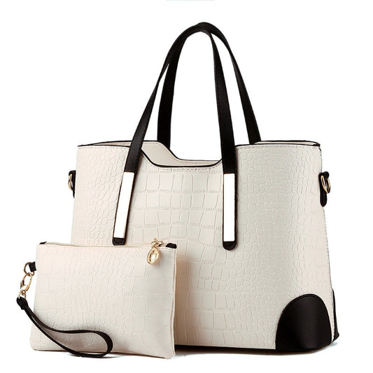 Vintage Crocodile Pattern Leather Purse Wallet and Shoulder Bag and Handbag Set-Handbags-Innovato Design-Sky Blue-Innovato Design