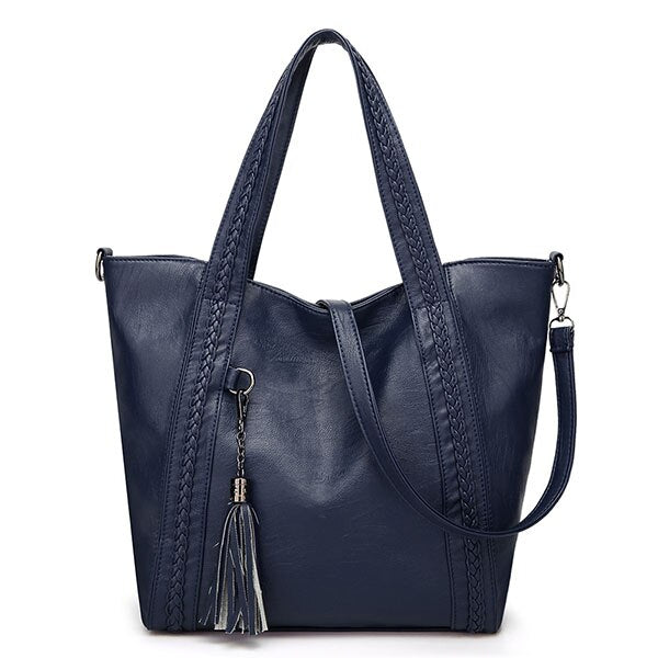 Large Tassel Plaited Leather Tote Bag, Shoulder Bag, Crossbody Bag and Handbag-Handbags-Innovato Design-Blue-Innovato Design