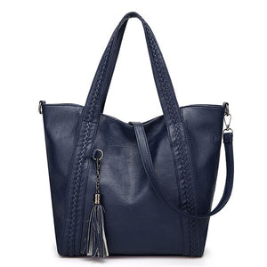 Large Tassel Plaited Leather Tote Bag, Shoulder Bag, Crossbody Bag and Handbag-Handbags-Innovato Design-Blue-Innovato Design