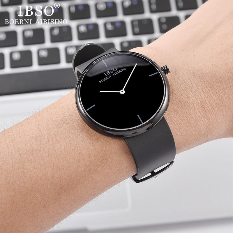 Men Silicone Strap or Leather Strap Quartz Watch and Black Bracelet Jewelry Set-Jewelry Sets-Innovato Design-Black-Innovato Design