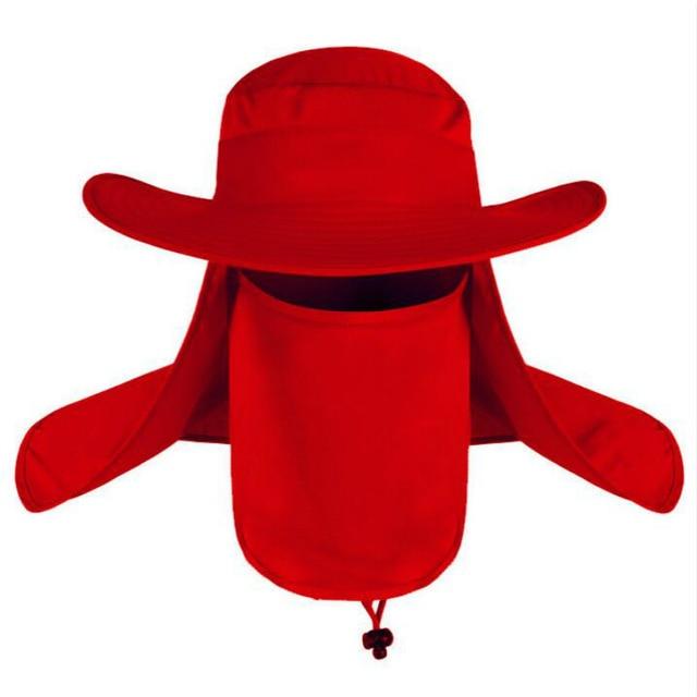 Wide Brim Bucket UV Protection Face Neck Cover Polyester Flap Hat with Rope-Hats-Innovato Design-Red-Innovato Design
