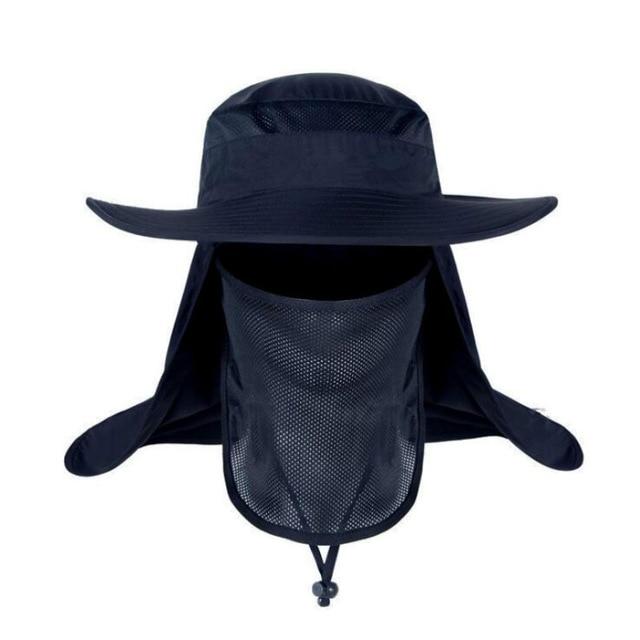 Wide Brim Bucket UV Protection Face Neck Cover Polyester Flap Hat with Rope-Hats-Innovato Design-Navy Blue-Innovato Design