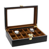 Black Wooden Watch Box Jewelry and Watch Organizer 10 Grids - InnovatoDesign