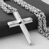 Stainless Steel Silver Cross with Wavy Metal Overlay Byzantine Chain Necklace - InnovatoDesign