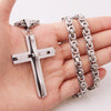 Stainless Steel Silver Cross with Wavy Metal Overlay Byzantine Chain Necklace - InnovatoDesign