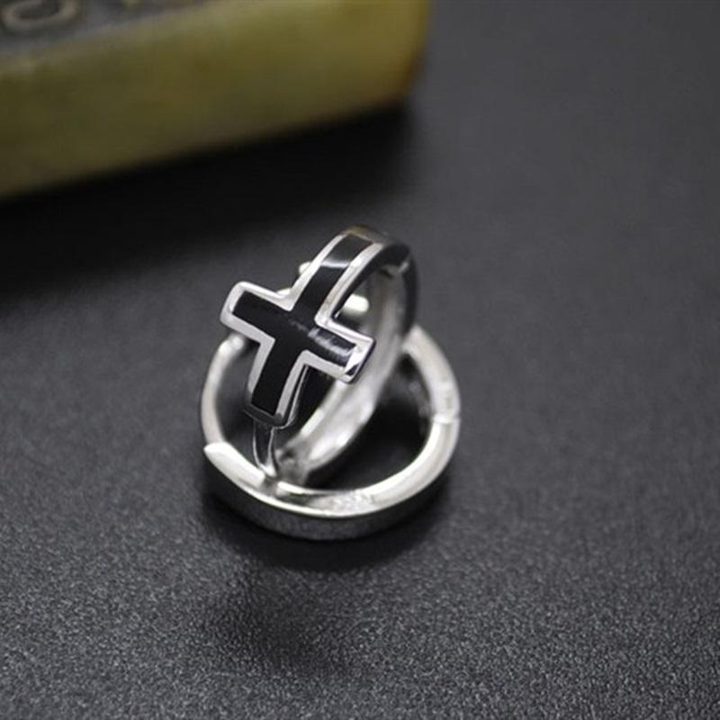 925 Sterling Silver Black Cross Hoop Earrings-Earrings-Innovato Design-Innovato Design