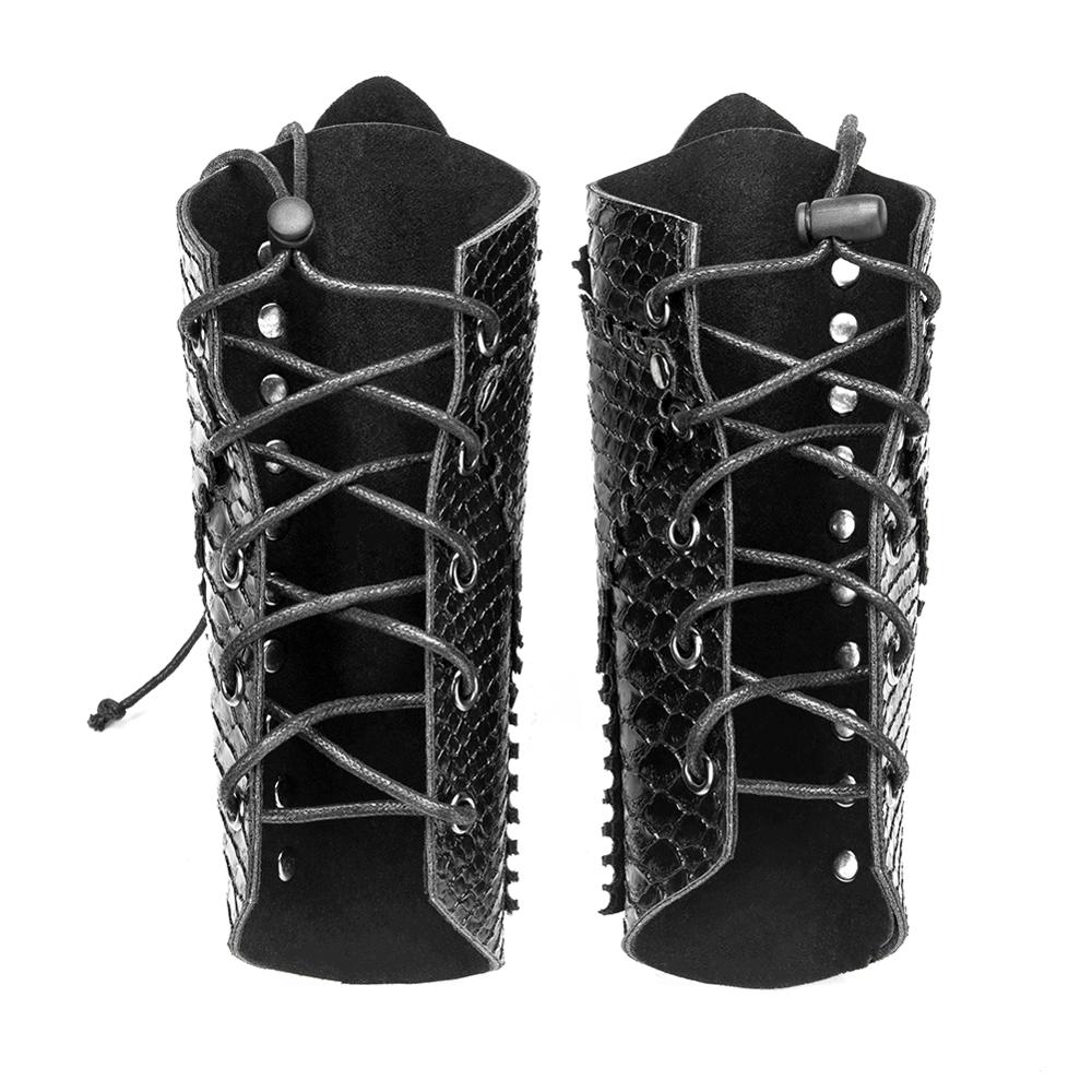Lace Up Arm Armor Wide Bracer Faux Leather Steampunk Gauntlets-Bracelets-Innovato Design-Innovato Design