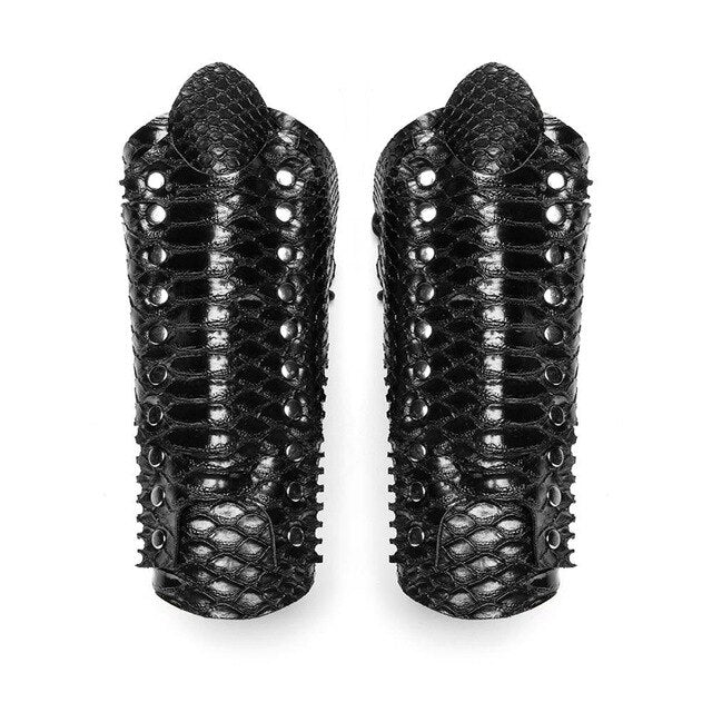 Lace Up Arm Armor Wide Bracer Faux Leather Steampunk Gauntlets-Bracelets-Innovato Design-Innovato Design