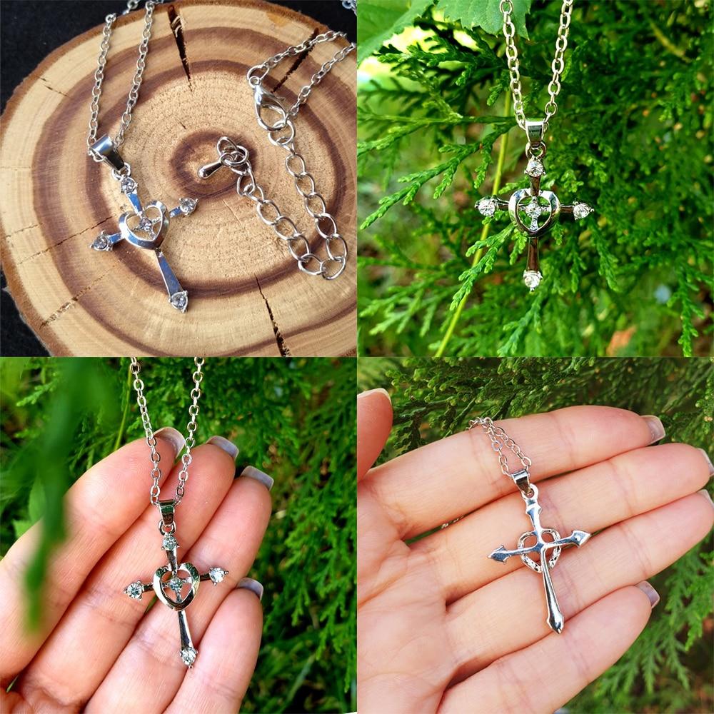 Sterling Silver Cross and Heart Pendant with Crystals Necklace-Necklaces-Innovato Design-Innovato Design