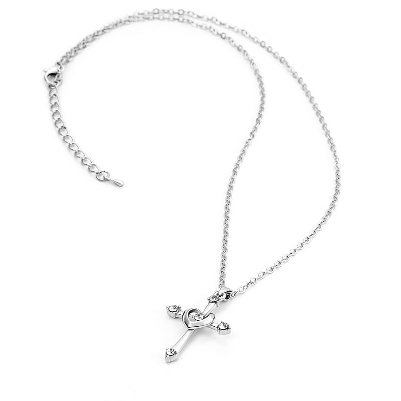 Sterling Silver Cross and Heart Pendant with Crystals Necklace-Necklaces-Innovato Design-Innovato Design