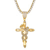 Micro-Paved Cubic-Zirconia-Studded Cross with Snake Hip-hop Pendant Necklace-Necklaces-Innovato Design-4mm Tennis-24inch-Innovato Design