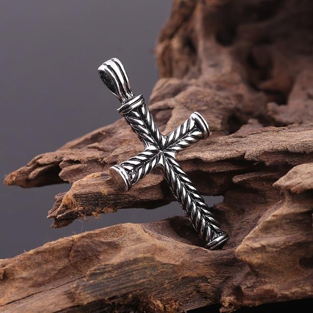 Gothic Silver Striped Cross Pendant Necklace-Necklaces-Innovato Design-Innovato Design