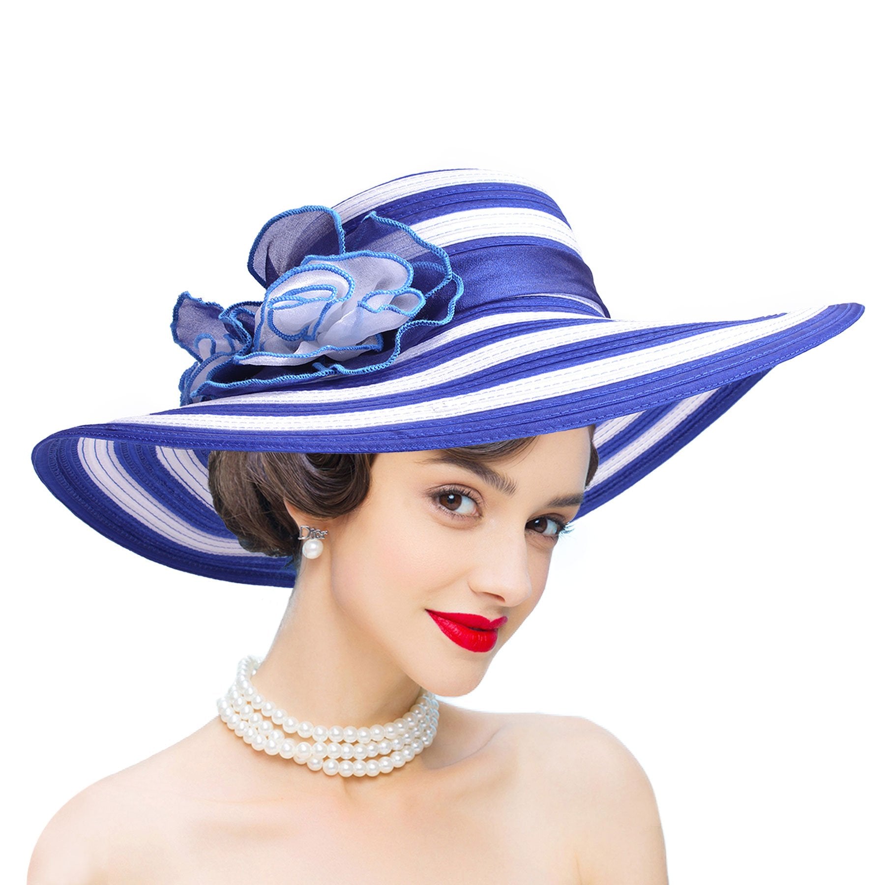 Floppy Wide Brim Striped Sun Hat with Organza Flower-Hats-Innovato Design-Black Green-Innovato Design