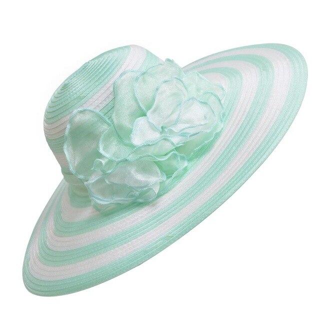 Floppy Wide Brim Striped Sun Hat with Organza Flower-Hats-Innovato Design-Black Green-Innovato Design