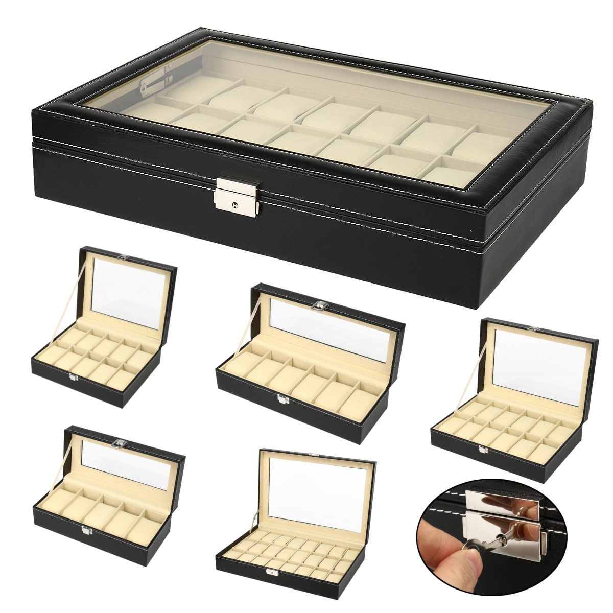 Black Leather Watch and Jewelry Storage Storage Box-Watch Box-Innovato Design-5 Slots-Innovato Design