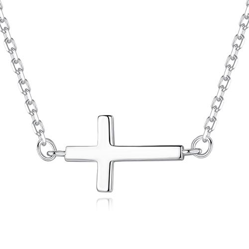 925 Sterling Silver Sideways Cross Pendant with Cubic Zirconia Crystals Necklace-Necklaces-Innovato Design-Classic-Innovato Design