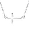 925 Sterling Silver Sideways Cross Pendant with Cubic Zirconia Crystals Necklace - InnovatoDesign